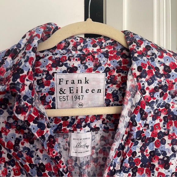 Frank & Eileen Mary Floral Blue Red Long Sleeve Button Up Dress Linen - Picture 3 of 5